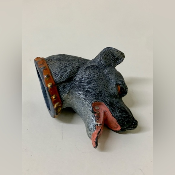 Antique Heavy Metal Decorative Figural Dog Head Cane Topper Cap Brutalist - Picture 3 of 16